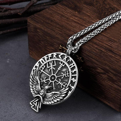 Norse Raven & Vegvisir Viking Symbol Necklace