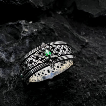 Handcrafted 925 Silver Green Gemstone Celtic Ring