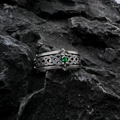 Handcrafted 925 Silver Green Gemstone Celtic Ring