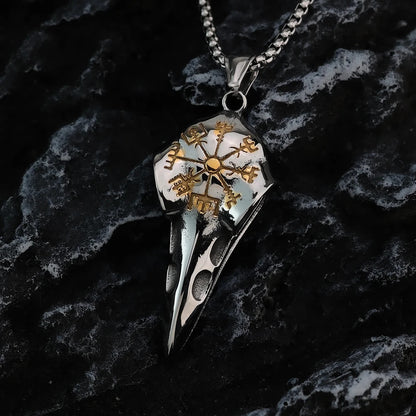 Raven Crow Head Vegvisir Necklace