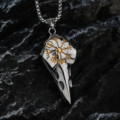Raven Crow Head Vegvisir Necklace