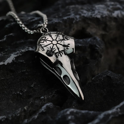 Raven Crow Head Vegvisir Necklace