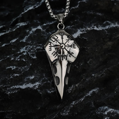 Raven Crow Head Vegvisir Necklace