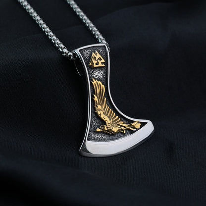 Viking Axe With Wolf And Raven Necklace