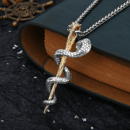 Ancient Egypt Staff Of Snake Protection God Necklace