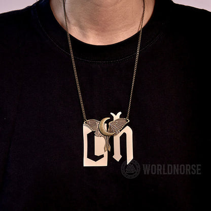 Gothic Moon Moth Dangle Necklace