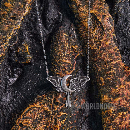 Gothic Moon Moth Dangle Necklace