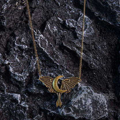Gothic Moon Moth Dangle Necklace
