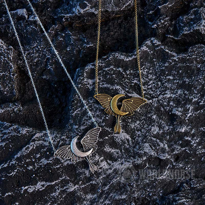Gothic Moon Moth Dangle Necklace