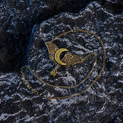 Gothic Moon Moth Dangle Necklace