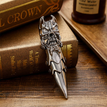 Long Finger Silver Double Loop Armor Ring
