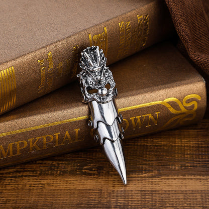 Long Finger Silver Double Loop Armor Ring