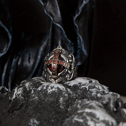 Gothic Red Stone Cross Ring