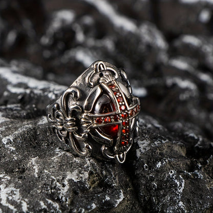 Gothic Red Stone Cross Ring