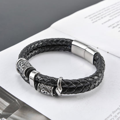 Norse Symbol Magnetic Clasp Braided Leather Bracelet