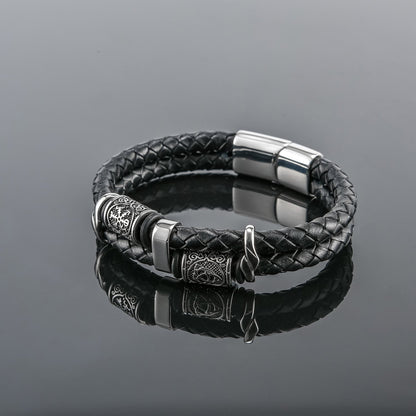 Norse Symbol Magnetic Clasp Braided Leather Bracelet