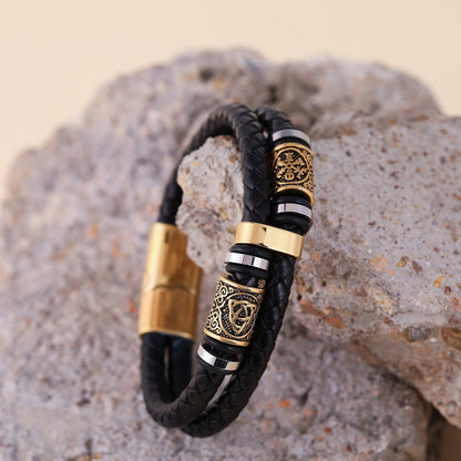 Norse Symbol Magnetic Clasp Braided Leather Bracelet