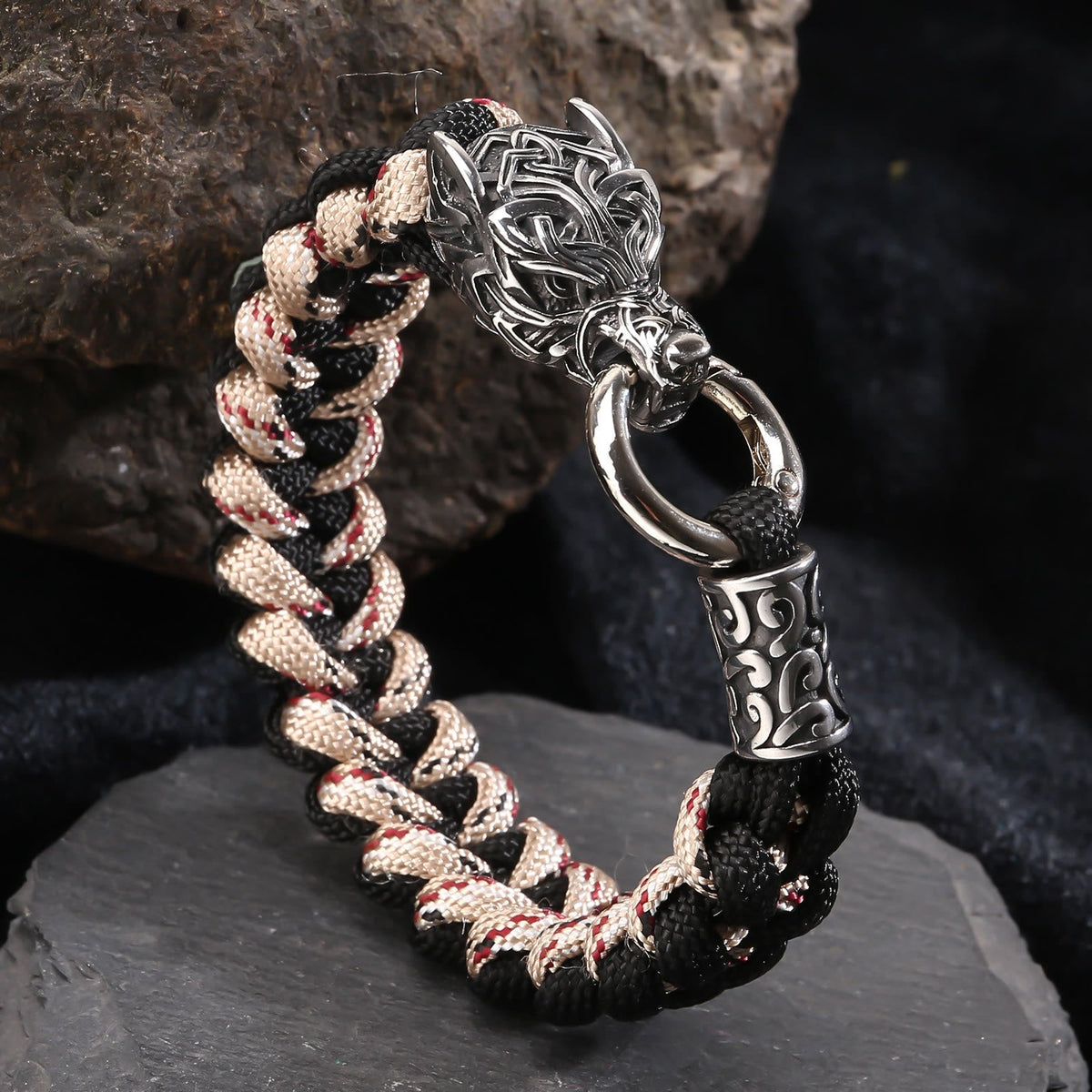Viking Wolf Head Bear Braided Bracelet