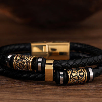 Norse Symbol Magnetic Clasp Braided Leather Bracelet