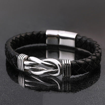 Infinity Stainless Steel Leather Braided Bracelet