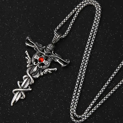 Retro Norse Dragon Cross Necklace