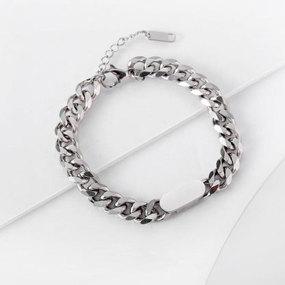 Polished Stainless Steel Cuban Chain Bracelet