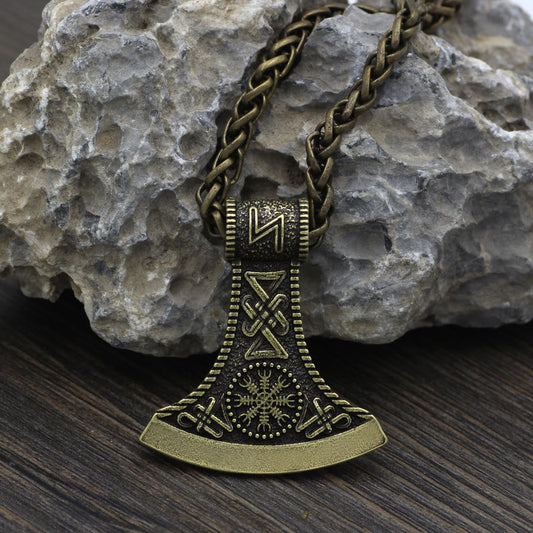 Hand-Forged Pirate Viking Axe Rune Necklace
