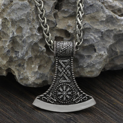 Hand-Forged Pirate Viking Axe Rune Necklace