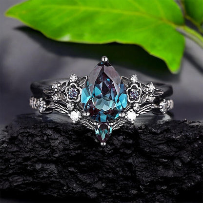 Nordic Floral Alexandrite Ring Set