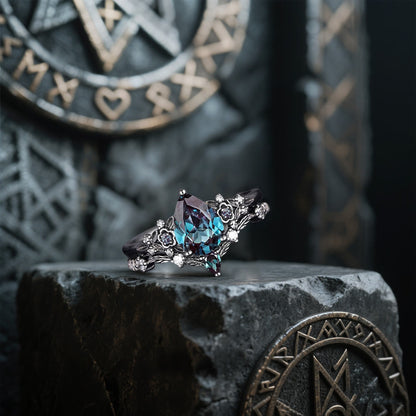 Nordic Floral Alexandrite Ring Set
