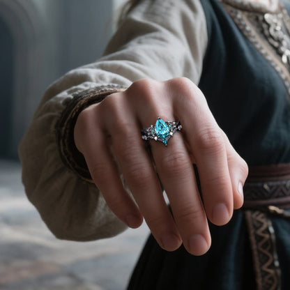 Nordic Floral Alexandrite Ring Set