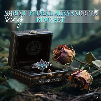 Nordic Floral Alexandrite Ring Set