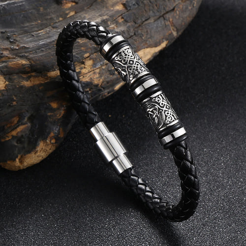 Vintage Celtic Knot Bead Leather Bracelet
