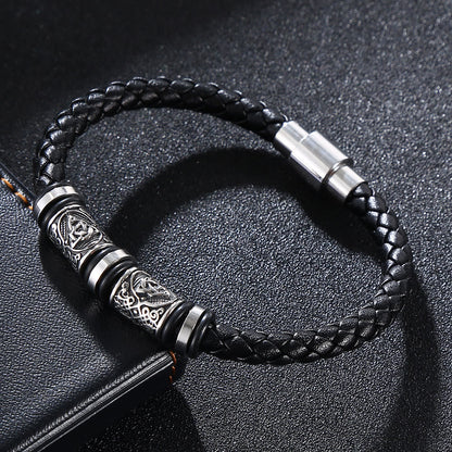 Vintage Celtic Knot Bead Leather Bracelet