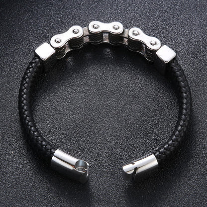 Interwoven Steel Chain Leather Bracelet