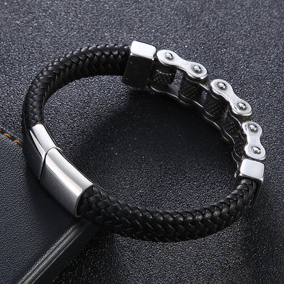 Interwoven Steel Chain Leather Bracelet