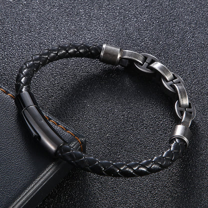 Viking Chain And Leather Bracelet