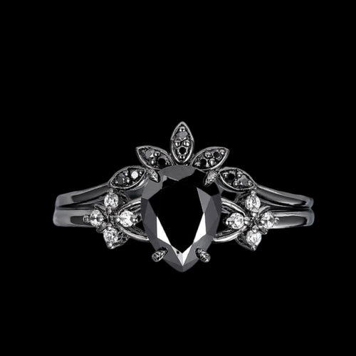 Black Onyx Tear Crown Ring Set