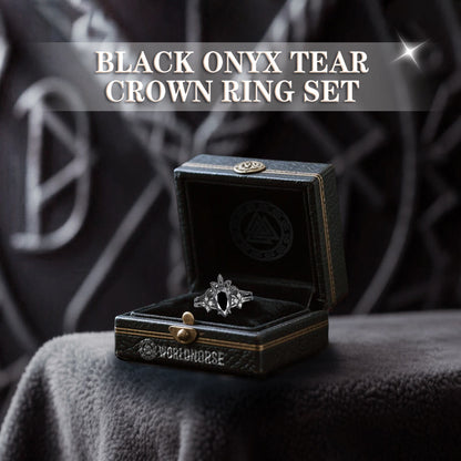 Black Onyx Tear Crown Ring Set
