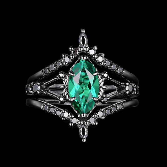 Mystic Emerald Crown 3-Piece Ring Set