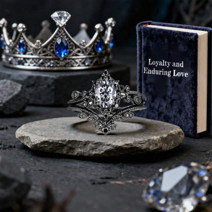 Black Oval Crown Ring Set
