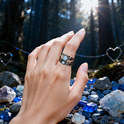 2 Pcs Blue Sandstone Leaf Ring Set