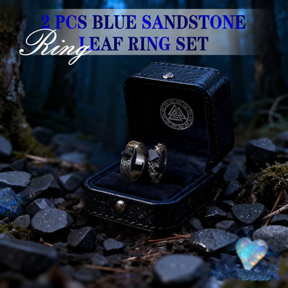 2 Pcs Blue Sandstone Leaf Ring Set