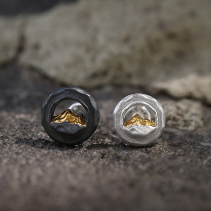 Handcrafted 999 Silver Handmade Gold Mountain Earrings