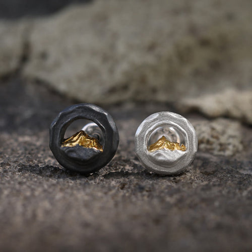 Handcrafted 999 Silver Handmade Gold Mountain Earrings