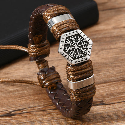 Viking Rune Adorned Twisted Leather Bracelet