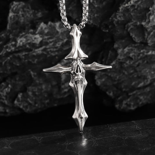 Spiked Skull Cross Necklace