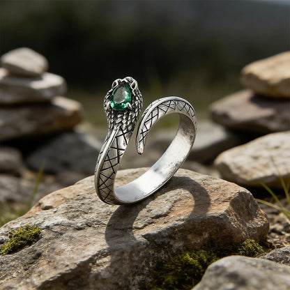 Serpent Scale Forest Stone Weave Ring