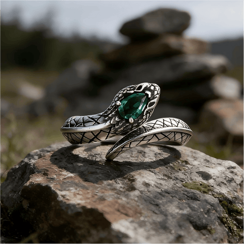 Serpent Scale Forest Stone Weave Ring