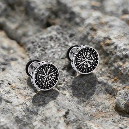 Viking Mjolnir Rune Antiqued Stud Earrings